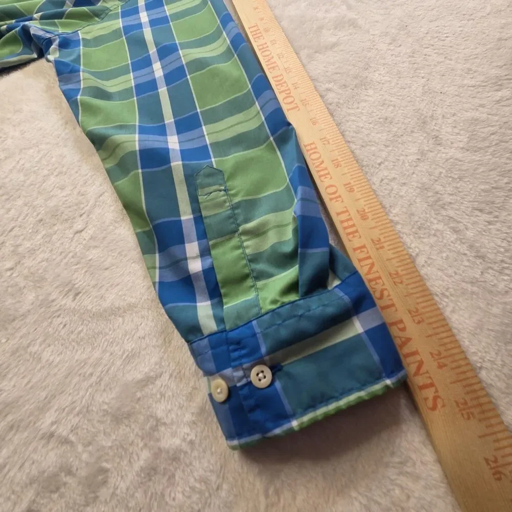 Pendleton Mens Button Down Shirt Large Plaid Green Aqua Cotton